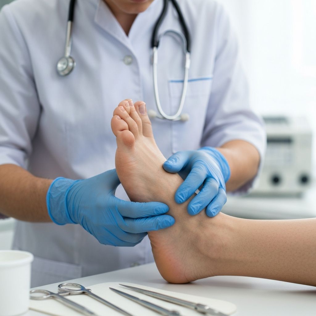 Podiatrist assessing plantar fasciitis heel pain at General Foot Care clinic, Arnold Nottingham