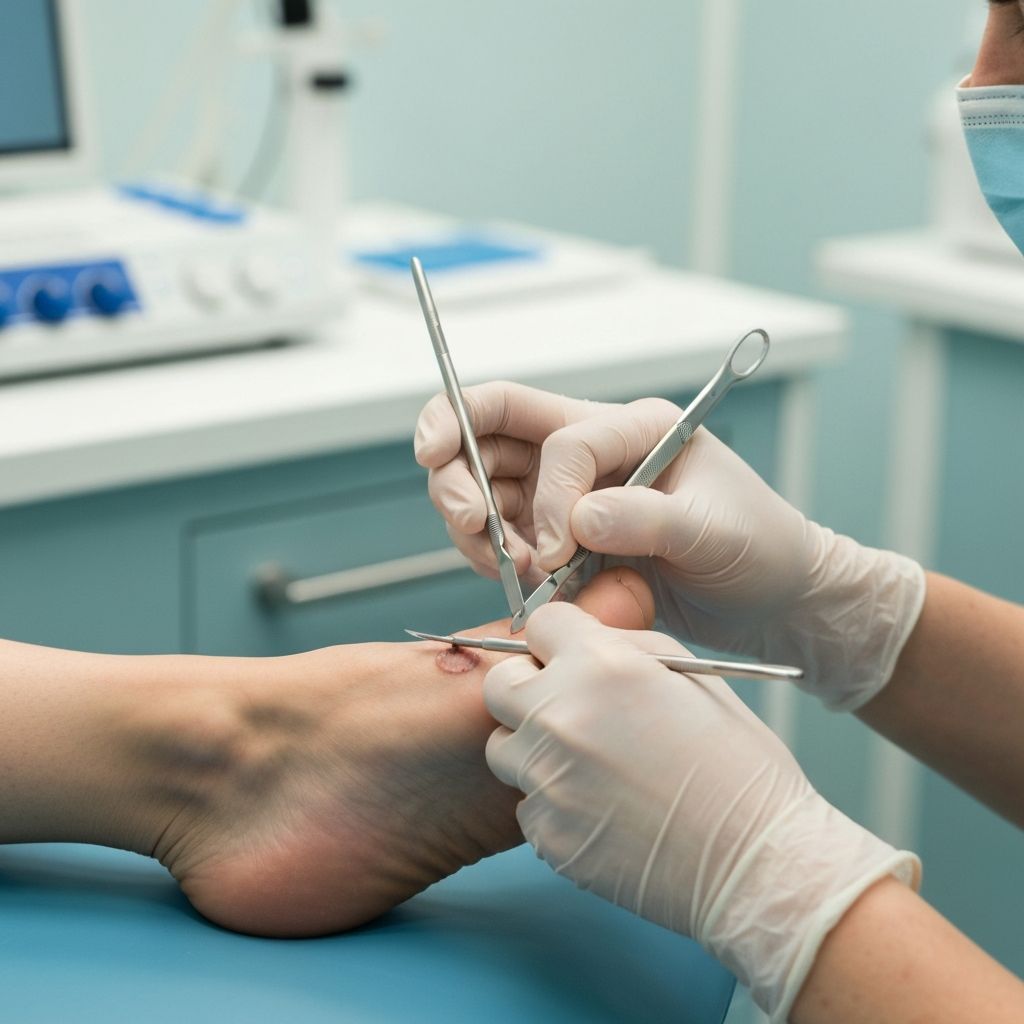 Podiatrist preparing verruca for cryotherapy freezing treatment at General Foot Care, Arnold Nottingham