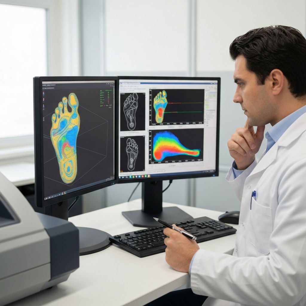 3D foot scanning and pressure mapping for custom orthotic prescription at General Foot Care podiatry clinic