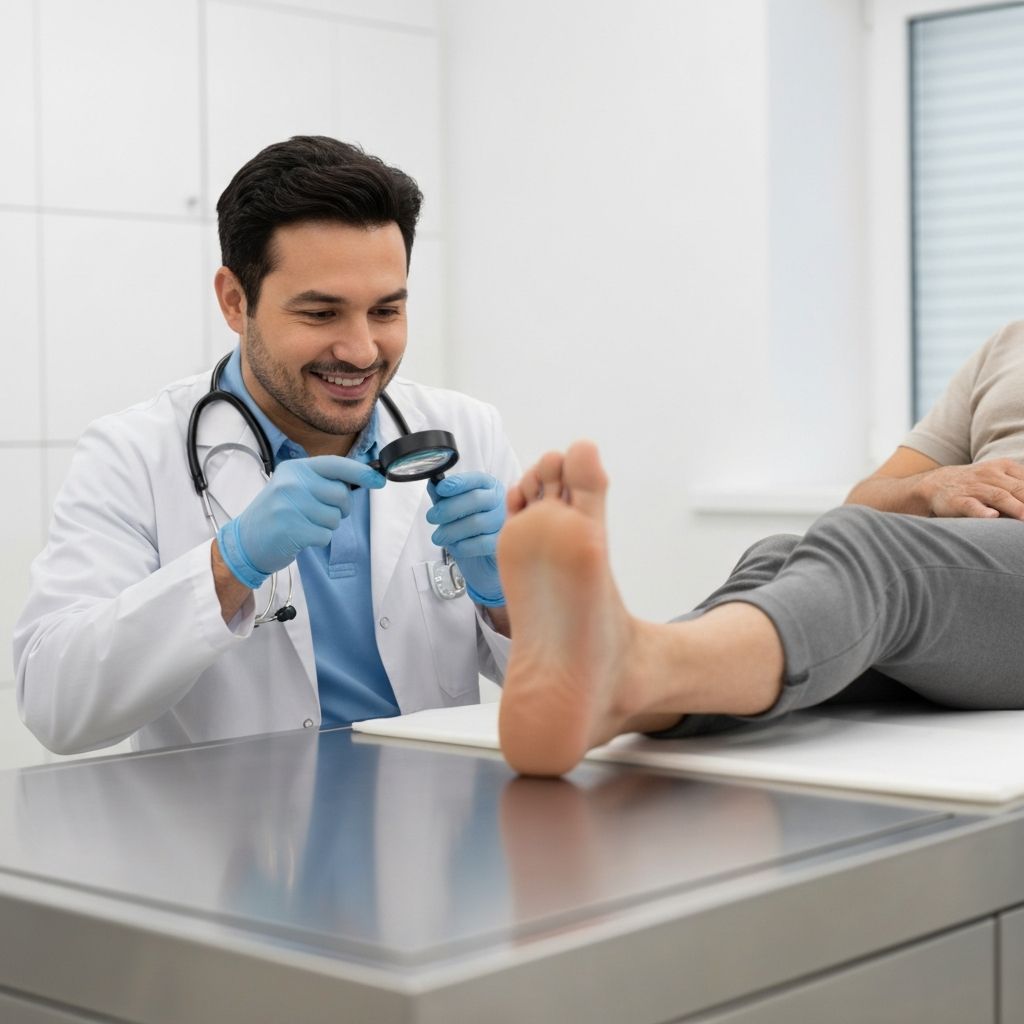 Podiatrist performing a Doppler vascular assessment as part of a diabetic foot check at General Foot Care, Arnold Nottingham