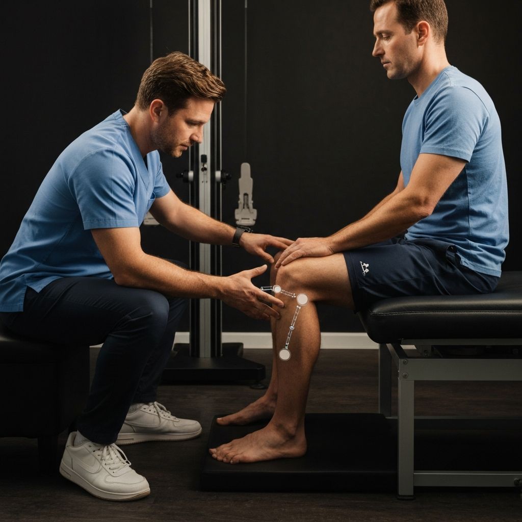 Podiatrist conducting biomechanical assessment for knee pain diagnosis at General Foot Care clinic in Arnold, Nottingham