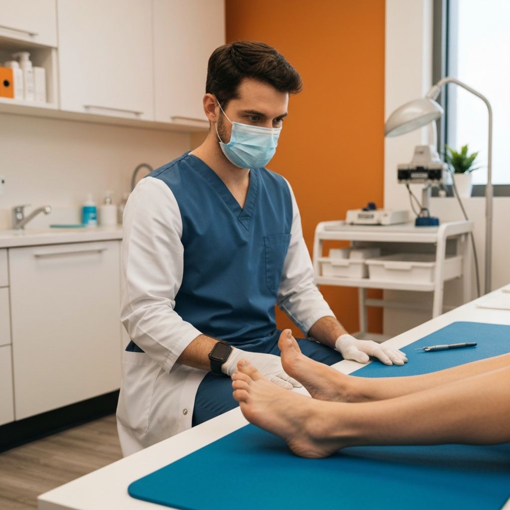 Podoscope biomechanical assessment showing foot pressure patterns affecting knee pain at General Foot Care clinic Arnold Nottingham