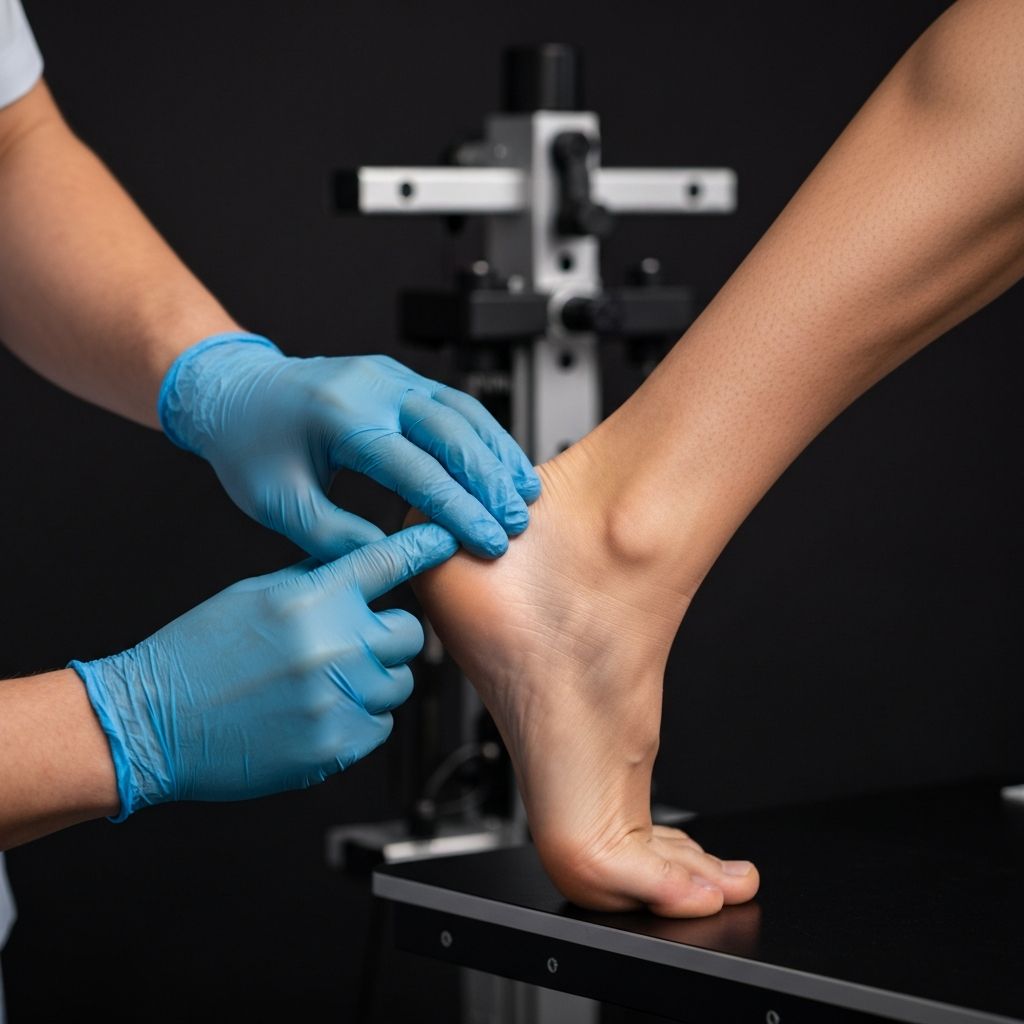 Podiatrist conducting biomechanical assessment for plantar fasciitis at General Foot Care clinic in Arnold, Nottingham