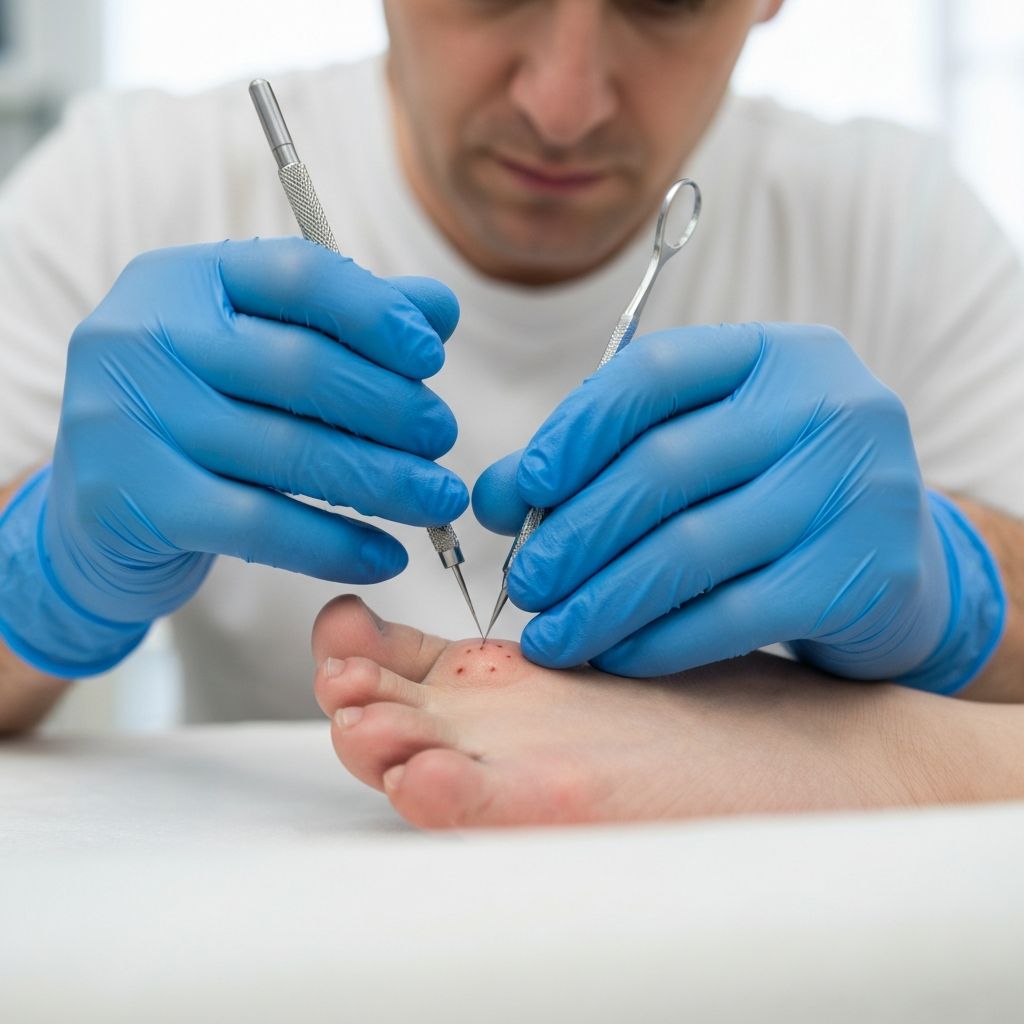 Podiatrist performing verruca needling treatment at General Foot Care podiatry clinic